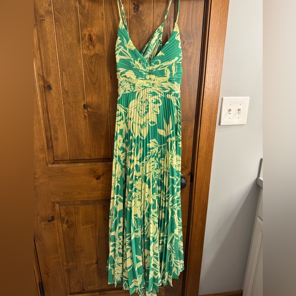 Astr Green and White Halter Maxi Dress for Wedding Guest